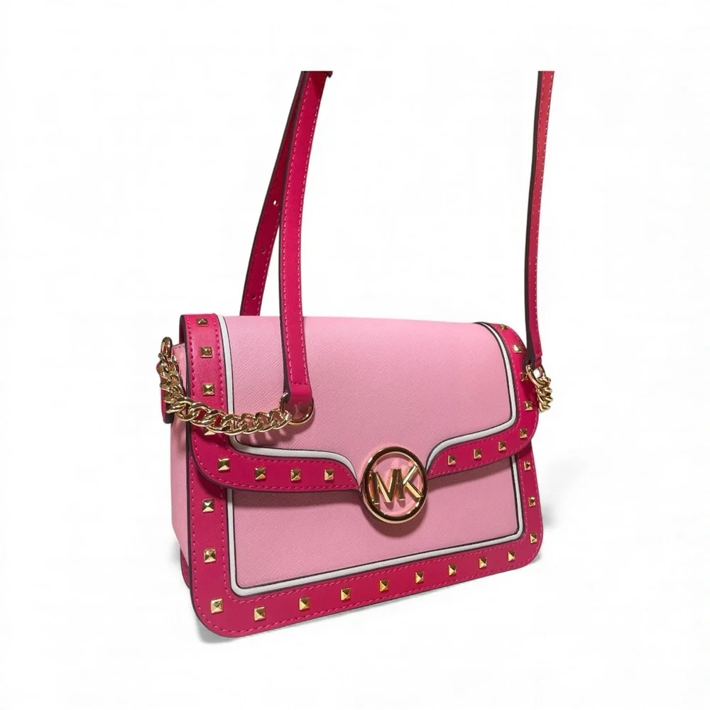 NWT Michael Kors Leida Medium Studded Shoulder/Crossbody in Electric Pink ⚡️ ⚡️ - Picture 4 of 17